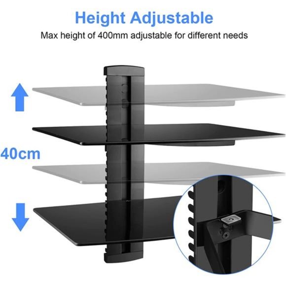 Speaker Mount, Floating Glass Shelf Wall Mount Bracket for DVD Players/Cable Box - Picture 5 of 6